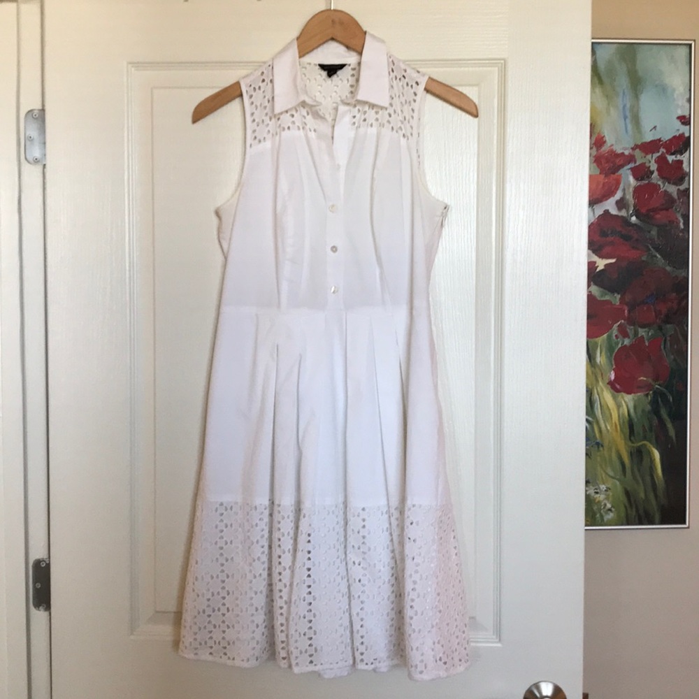 Ann Taylor White Eyelet Shirt Dress, Sz 4